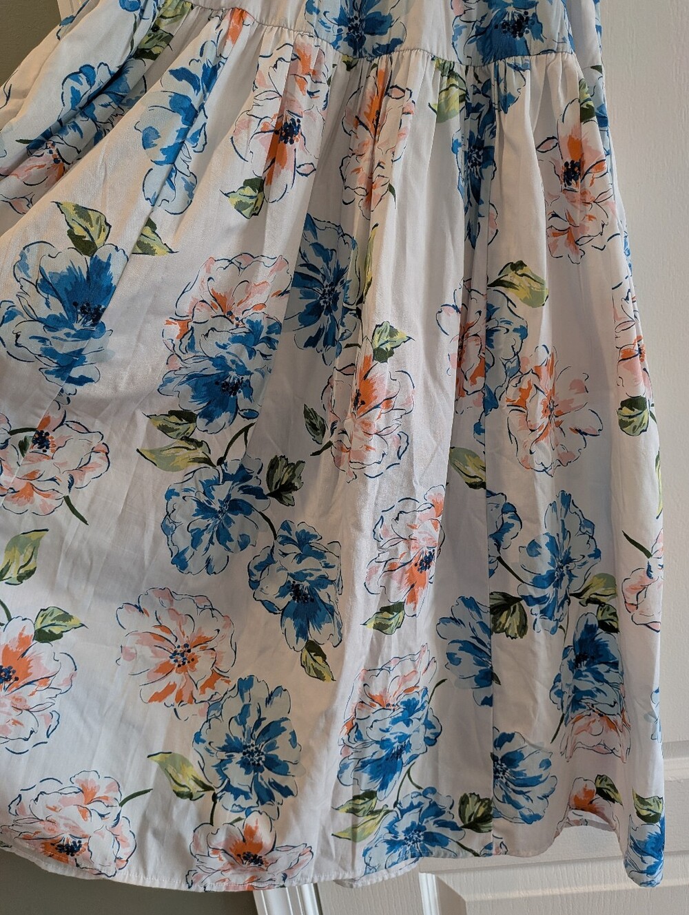 Abercrombie & Fitch Ruffle Strap Smocked Midi Dress Floral Poplin White Size XS - Picture 11 of 15